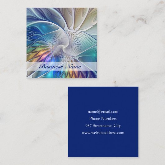 Floral Fantasy, kleurrijke Abstracte fractale bloe Vierkante Visitekaartje (Voorkant / Achterkant)