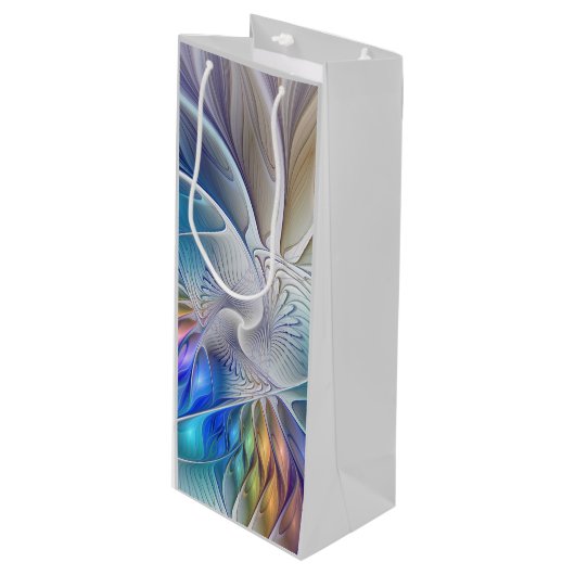 Floral Fantasy, kleurrijke Abstracte fractale bloe Wijn Cadeautas (Voorkant Gekanteld)