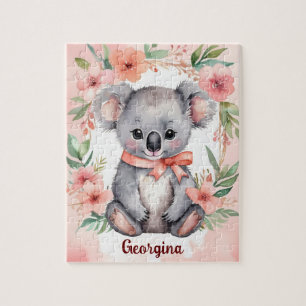 Floral Fantasy Koala gepersonaliseerd Kinder Legpuzzel
