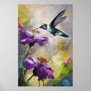 Floral Fantasy kolibries te midden van Paarse bloe Poster