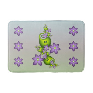 Floral Fantasy Lila Flowers Green Shapes Fractal Badmat