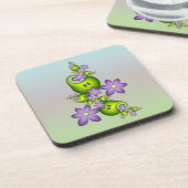 Floral Fantasy Lila Flowers Green Shapes Fractal Bier Onderzetter (Linkerzijde)