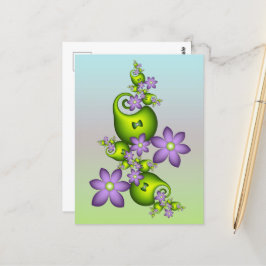 Floral Fantasy Lila Flowers Green Shapes Fractal Briefkaart