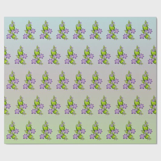 Floral Fantasy Lila Flowers Green Shapes Fractal Cadeaupapier (Vlak)