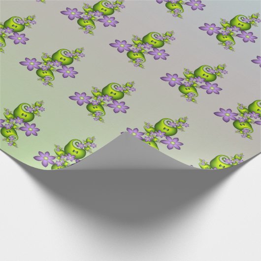 Floral Fantasy Lila Flowers Green Shapes Fractal Cadeaupapier (Hoek)