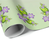 Floral Fantasy Lila Flowers Green Shapes Fractal Cadeaupapier (Rol Hoek)