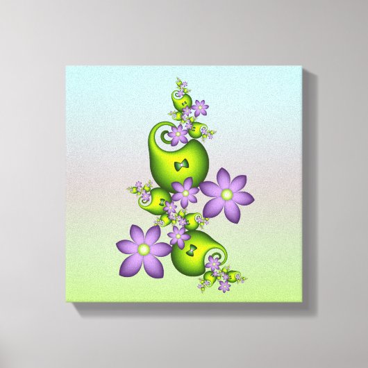 Floral Fantasy Lila Flowers Green Shapes Fractal Canvas Afdruk (Voorkant)
