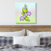 Floral Fantasy Lila Flowers Green Shapes Fractal Canvas Afdruk (Insitu (Slaapkamer))