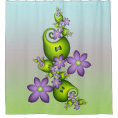 Floral Fantasy Lila Flowers Green Shapes Fractal Douchegordijn (Voorkant)