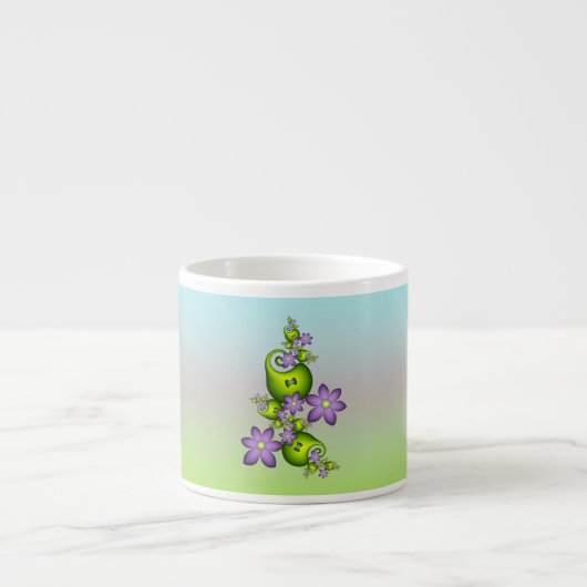 Floral Fantasy Lila Flowers Green Shapes Fractal Espresso Kop (Voorkant)