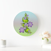 Floral Fantasy Lila Flowers Green Shapes Fractal Grote Klok (Huis)