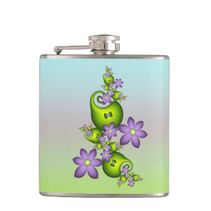 Floral Fantasy Lila Flowers Green Shapes Fractal Heupfles