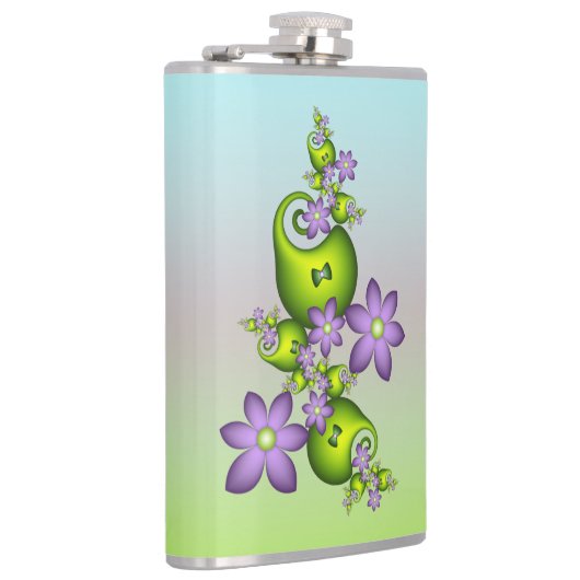 Floral Fantasy Lila Flowers Green Shapes Fractal Heupfles (Rechts)