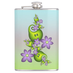 Floral Fantasy Lila Flowers Green Shapes Fractal Heupfles