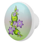 Floral Fantasy Lila Flowers Green Shapes Fractal Keramische Knop (Rechts)