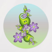Floral Fantasy Lila Flowers Green Shapes Fractal Labels (Design 1)