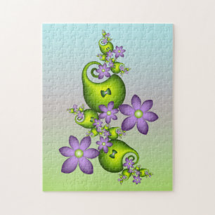 Floral Fantasy Lila Flowers Green Shapes Fractal Legpuzzel
