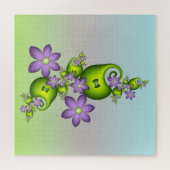 Floral Fantasy Lila Flowers Green Shapes Fractal Legpuzzel (Horizontaal)