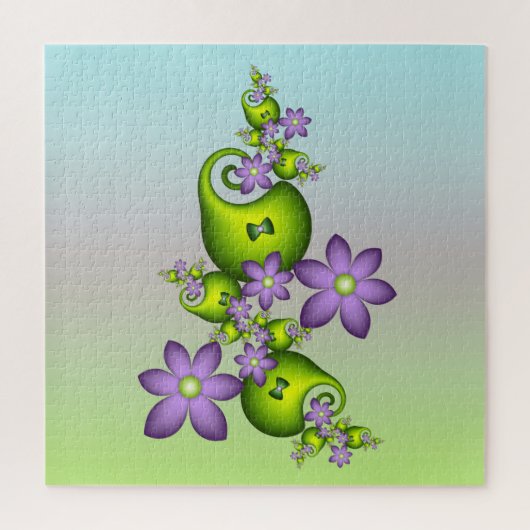 Floral Fantasy Lila Flowers Green Shapes Fractal Legpuzzel (Verticaal)