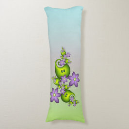 Floral Fantasy Lila Flowers Green Shapes Fractal Lichaamskussen