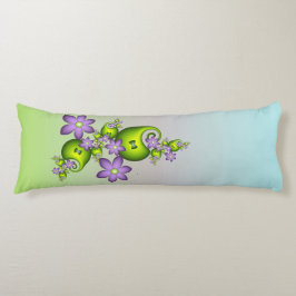 Floral Fantasy Lila Flowers Green Shapes Fractal Lichaamskussen