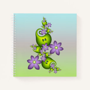 Floral Fantasy Lila Flowers Green Shapes Fractal Notitieboek