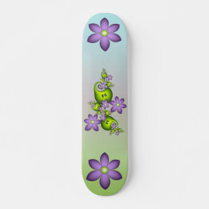 Floral Fantasy Lila Flowers Green Shapes Fractal Persoonlijk Skateboard
