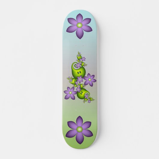Floral Fantasy Lila Flowers Green Shapes Fractal Persoonlijk Skateboard (Voorkant)