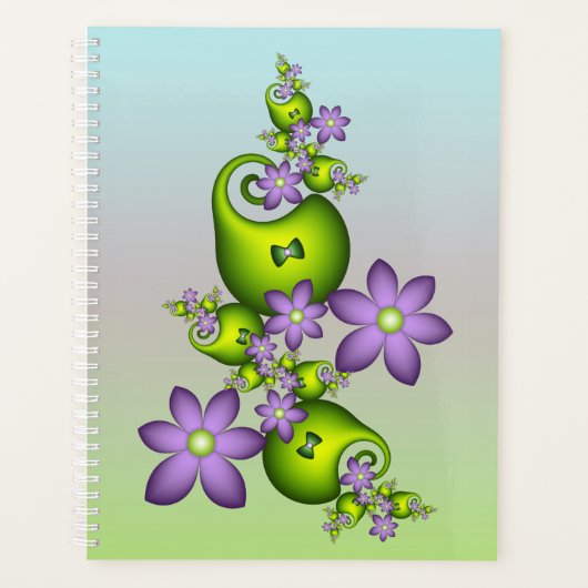 Floral Fantasy Lila Flowers Green Shapes Fractal Planner (Voorkant)