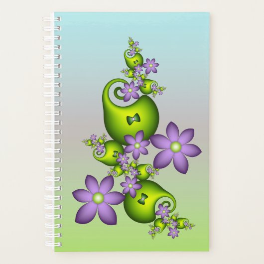 Floral Fantasy Lila Flowers Green Shapes Fractal Planner (Voorkant)