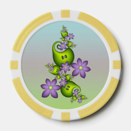 Floral Fantasy Lila Flowers Green Shapes Fractal Poker Chips