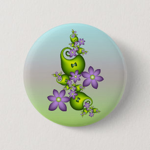 Floral Fantasy Lila Flowers Green Shapes Fractal Ronde Button 5,7 Cm