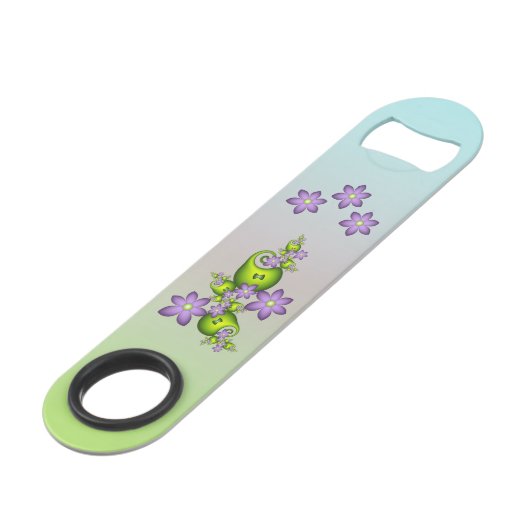 Floral Fantasy Lila Flowers Green Shapes Fractal Speed Flessenopener (Achterkant Gekanteld)