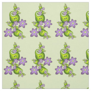 Floral Fantasy Lila Flowers Green Shapes Fractal Stof