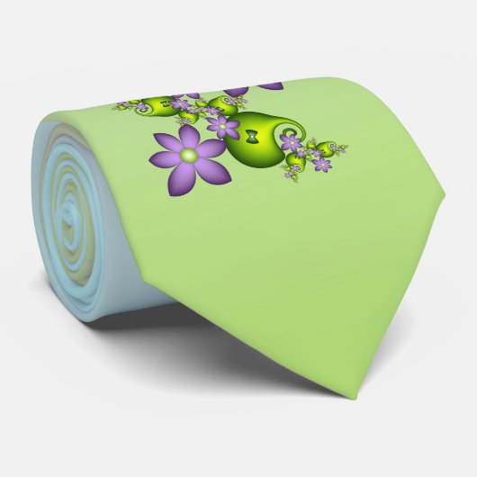 Floral Fantasy Lila Flowers Green Shapes Fractal Stropdas (Opgerold)