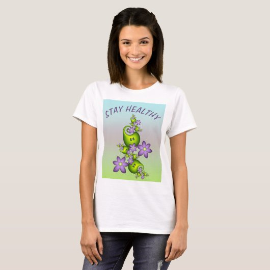 Floral Fantasy Lila Flowers Green Shapes Fractal T-shirt (Voorkant volledig)