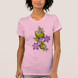 Floral Fantasy Lila Flowers Green Shapes Fractal T-shirt