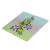 Floral Fantasy Lila Flowers Green Shapes Fractal Tegeltje (Zijkant)