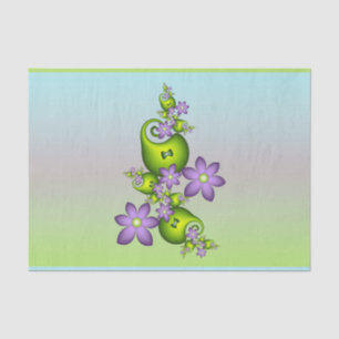 Floral Fantasy Lila Flowers Green Shapes Fractal Tissuepapier