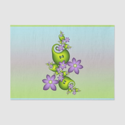 Floral Fantasy Lila Flowers Green Shapes Fractal Tissuepapier (Voorkant)
