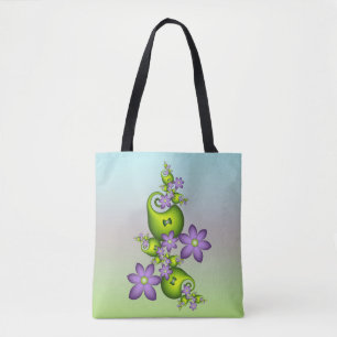 Floral Fantasy Lila Flowers Green Shapes Fractal Tote Bag