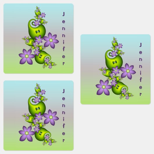 Floral Fantasy Lila Flowers Green Shapes Labels (Groep)