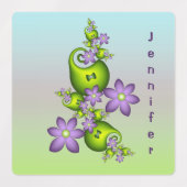Floral Fantasy Lila Flowers Green Shapes Labels (Design 1)