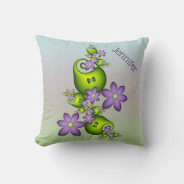 Floral Fantasy Lila Flowers Green Shapes Name Kussen
