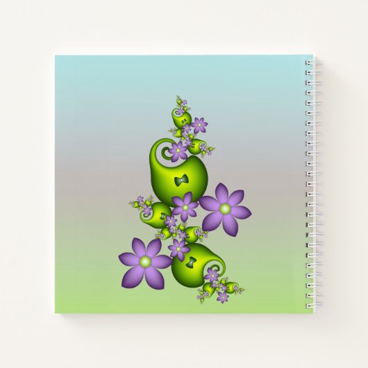 Floral Fantasy Lila Green Flowers Fractal Name Notitieboek (Achterkant)