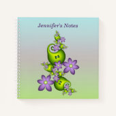 Floral Fantasy Lila Green Flowers Fractal Name Notitieboek (Voorkant)