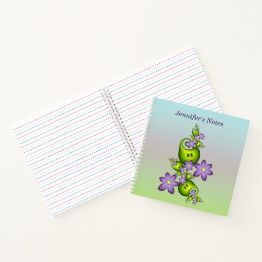 Floral Fantasy Lila Green Flowers Fractal Name Notitieboek (Binnen)