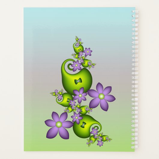 Floral Fantasy Lila Green Flowers Fractal Name Planner (Achterkant)