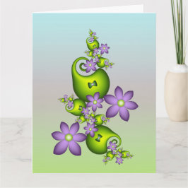 Floral Fantasy Lilac Flowers Green Shapes Fractal Bedankkaart
