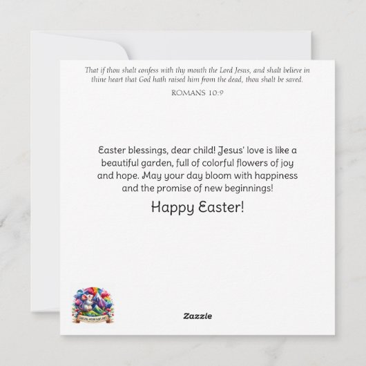 Floral Fantasy met Schattigee Paasmuis en Eieren Feestdagenkaart (Achterkant)